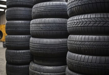 Obraz premium Tires. Old wheels. Tires in a landfill. Rubber Wheels.