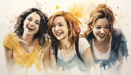 Foto op Canvas Girlfriends laughing merrily watercolor portrait, March 8 World Women's Day © terra.incognita