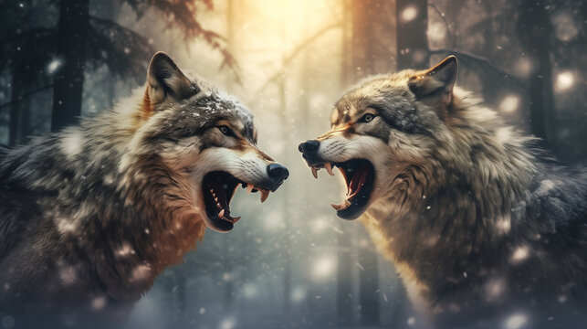 Group, of, wolves, howling, in unison, exhibiting, the strength, and camaraderie, of the pack, Generated Ai