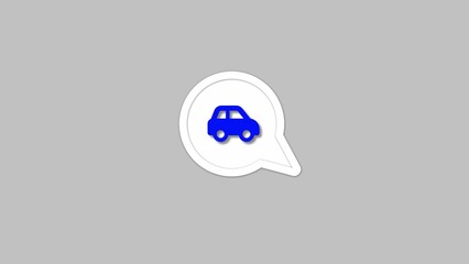 Icon of a blue car inside a speech bubble on a gray background.