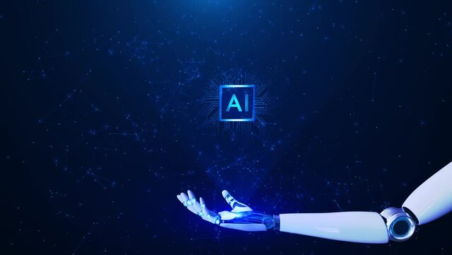 Futuristic cyber 3D robot hand AI artificial intelligence robot process automation cyber security cloud digital technology. machine learning, science cyber brain 3d animation. tech machine learning