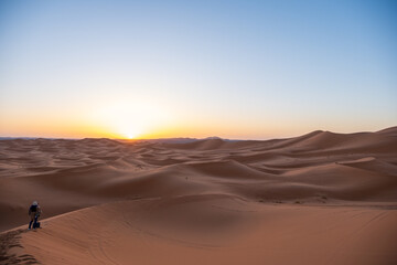 Fototapeta na wymiar Landscapes of the Shara desert. Merzogua town. Winter in the desert. Sunrise. Sand