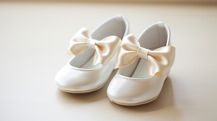 the tiny ribbons and bows of baby chapal shoes, highlighting their adorable features against a pristine white surface.