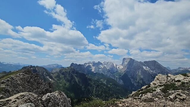 Timelapse video taken from Sasso Bianco peak, with majestic Marmolada and clouds passing above.