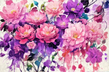 Elegant and beautiful oil painting flower illustration