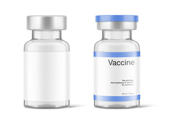 Transparent glass bottles for injections mockup. Vector illustration isolated on white background. Can be use for medicine, cosmetic and other. Ready for your design. EPS10.