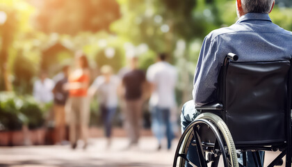 Man in wheelchair on street wheel close-up