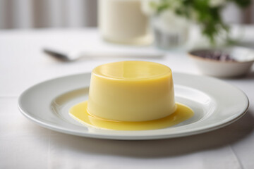 Fototapeta na wymiar Small vanilla pudding on white plate