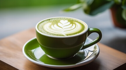 クリーミーな抹茶ラテアートのクローズアップ