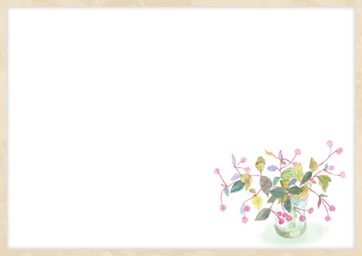 水彩で描いた、かわいい赤い野の花がついた鉢植え