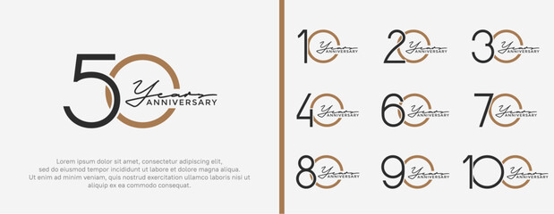 set of anniversary logo black and brown color on white background for celebration moment - obrazy, fototapety, plakaty