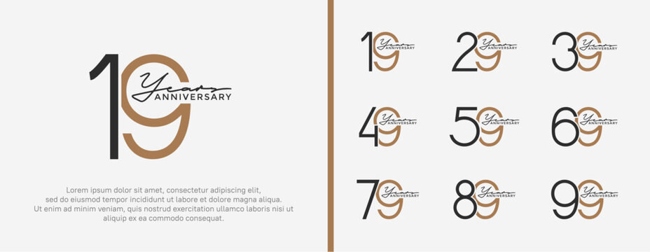 set of anniversary logo black and brown color on white background for celebration moment