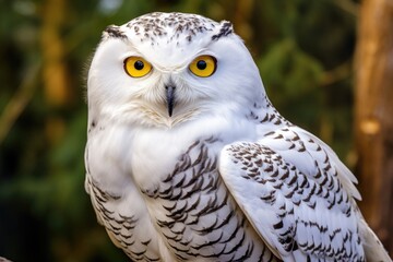 The snowy owl, Bubo scandiacus, is a large white owl from the typical owl family.