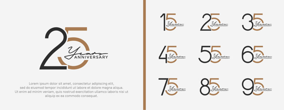 set of anniversary logo black and brown color on white background for celebration moment