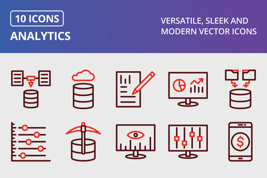 Analytics Thick Line Two Colors Icons Set