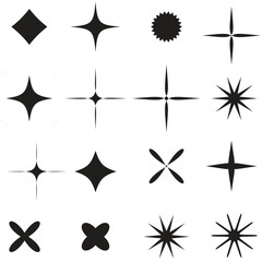 Different style of twinkling stars collection. Set of star shapes. Abstract cool shine effect sign vector design.
