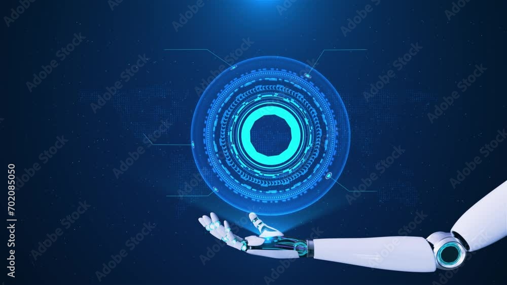 Aufkleber digital robot hand hud interface head up display motion background. hi tech futuristic display. holo