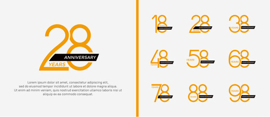 set of anniversary logo yellow color and black ribbon on white background for celebration moment