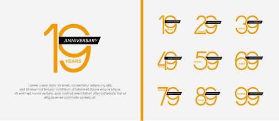 set of anniversary logo yellow color and black ribbon on white background for celebration moment