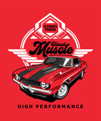 Classic Muscle Performance Vintage Vector Illustration