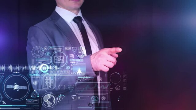 A large array of data on a virtual panel in front of a person.