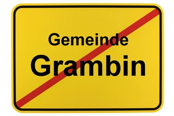 Illustration eines Ortsschildes der Gemeinde Grambin in Mecklenburg-Vorpommern