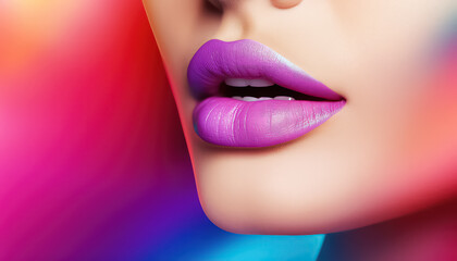 Lips with bright lipstick in rainbow LGBT colors