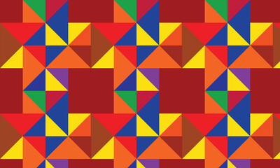 seamless Colorful geometric mosaic pattern with angled shapes and triangles.