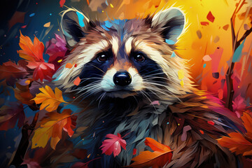 Bright and Colorful A Fauvism Style of a Raccoon, Generative Ai