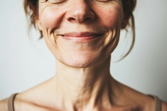 a woman smiling with closed eyes
