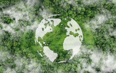 Sustainable Environment concept. Carbon reduction emissions target. Top view green forest with...