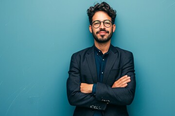a man with glasses and a beard wearing a suit and glasses - Powered by Adobe