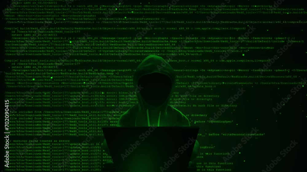 Aufkleber hooded hacker breaks data servers infects system virus in dark room hacker cyber war. 4k 3d data pro