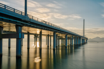 The Shenzhen Bay Bridge in the morning. Long exposure.