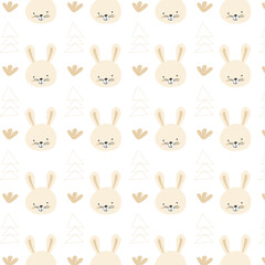 cute bunny seamless nursery background. Vector illustration isolated. Boho design. 