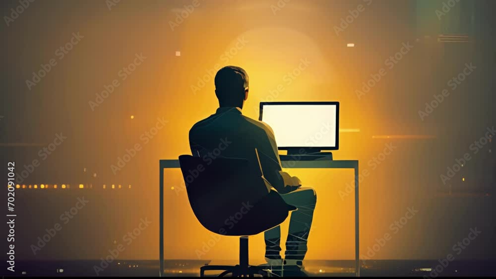 Poster a person sitting alone in front of a computer surrounded by a flurry of numbers and graphs represent