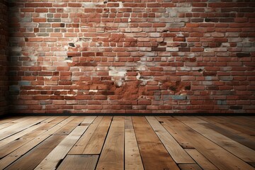 a brick wall and wood floor