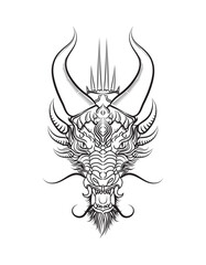 Vector line drawing of a dragon. Black lines.
