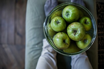 a bowl of green apples