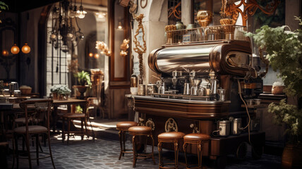 Fototapeta na wymiar Cozy Italian Espresso Cafe Interior
