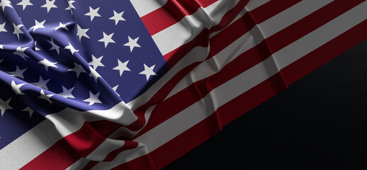 Flag of United States of America. Fabric textured United States of America flag isolated on dark...