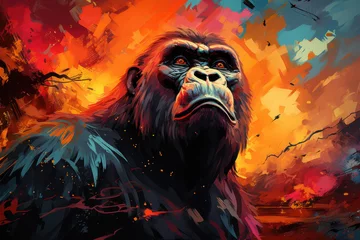 Fotobehang Bright and Colorful A Fauvism Style of a Gorilla, Generative Ai © sukumarbd4