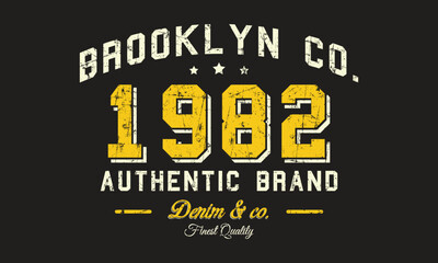 Brooklyn 1982 Athletic Vintage varsity vector graphics and grunge typography for t-shirt print. Apparel fashion design	