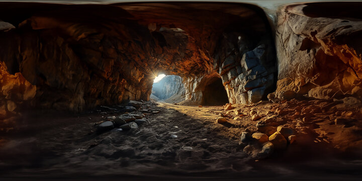 cave in the mountains, 9k VR 360 equirectangular projection, Immersive HDR 