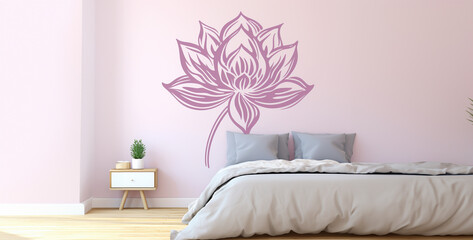 a lotus flower wall decal the flower, pink bedroom with pillows