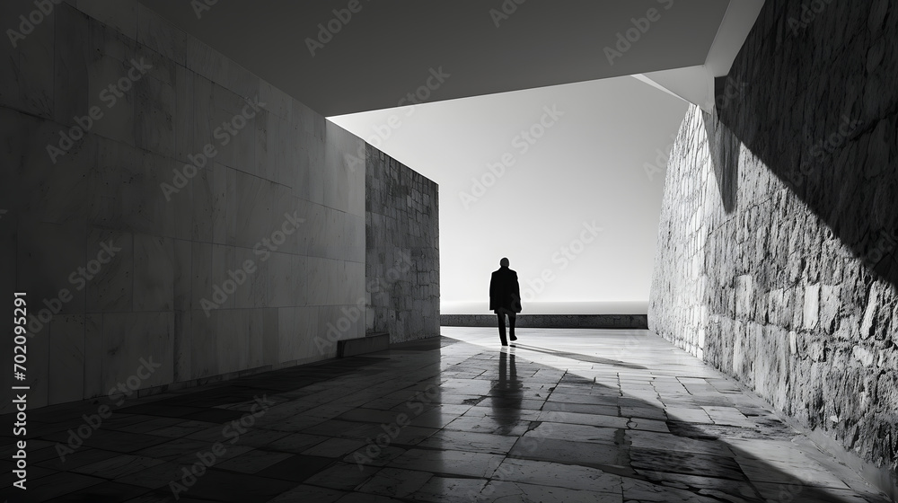 Poster solitude in monochrome architecture. created with generative ai