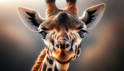 Fototapeta premium A close-up image of a giraffe staring directly at the camera,