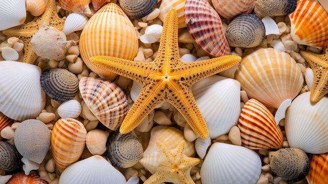 shells and starfish at the beach 