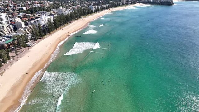 manly beach sydney australia 4k aerial golden sand