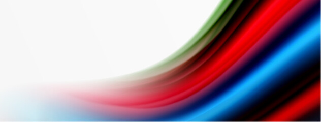 Rainbow color silk blurred wavy line background on white, luxuriously vibrant visually captivating backdrop. Stunning blend of colors reminiscent of rainbow, silky and gracefully blurred wavy pattern
